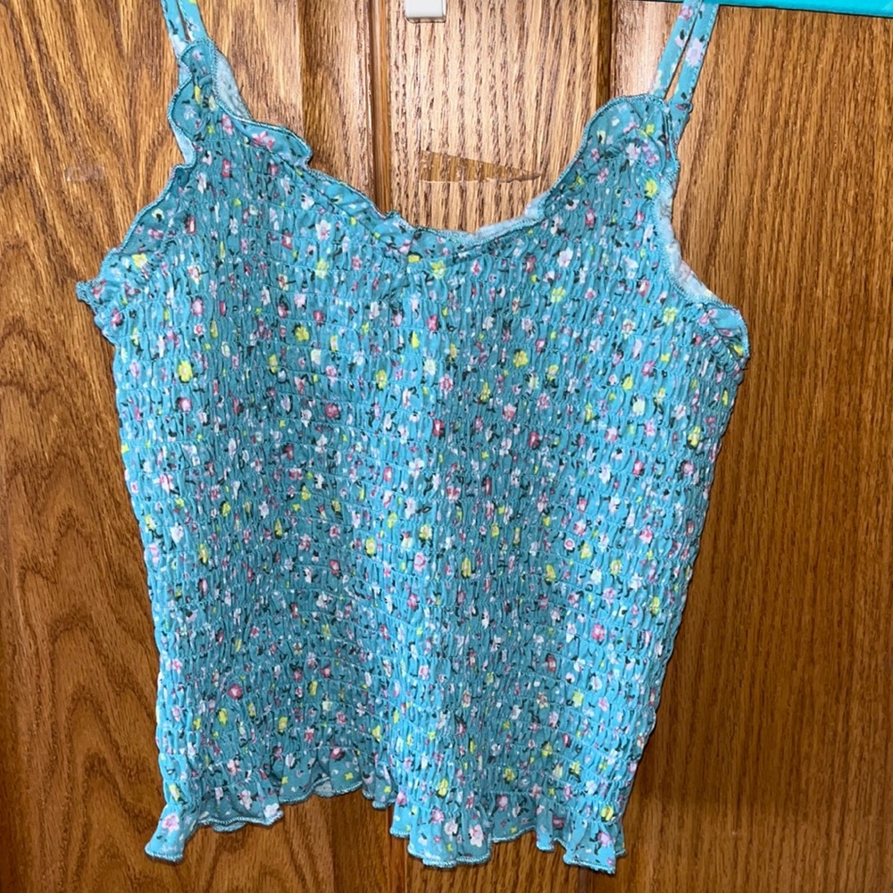 Teal ribbed spaghetti strap top